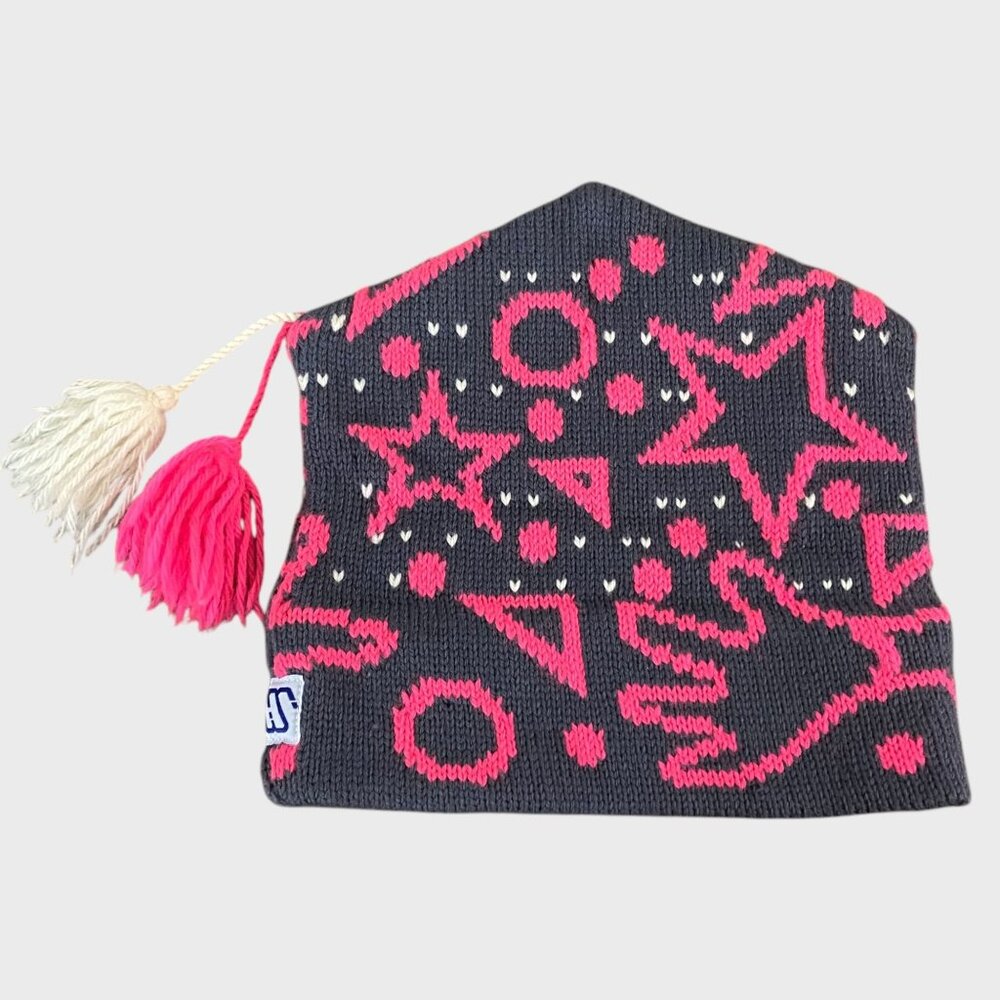 Vintage Murray Merkley Hand-Knit Double Pom Wool Beanie Pink Women's One Size